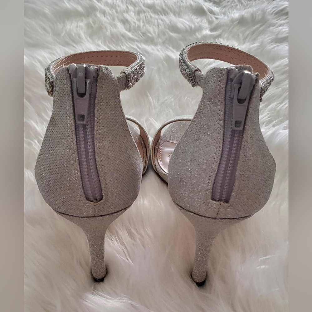 Nina Varetta Silver Bliss Heels with Glitter Sparkle Rhinestone Open Toe Size 10 - Picture 6 of 8